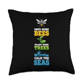 Save More Bees Plant More Trees Calm The Seas Throw Pillow, 18x18, Multicolor