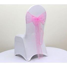 SCORPIONKING Organza Chair Sashes Bows for Wedding Reception- Universal Chair Cover Back Tie Supplies for Banquet, Party, Hotel Event,Wedding (10, Pink)