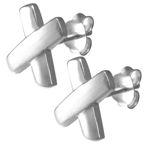 Vinani OWX Stud Earrings Cross Matt Shiny 925 Sterling Silver,