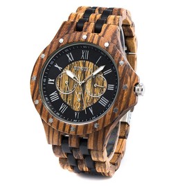 BEWELL Men Wood Watch Quartz, Lightweight Vintage Men Wrist Watches with All Wood Strap (Zebra Wood and Ebony)
