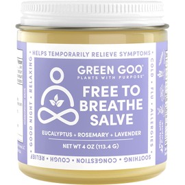 Green Goo Free To Breathe Natural Decongestant, Chest Rub Cream For Relief From Congestion & Difficulty Breathing, Promotes Restful Sleep, 4 Oz