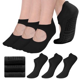 AUHUAYAO Non Slip Yoga Socks with Grips for Women, Ideal for Pilates, Pure Barre, Ballet, Dance, Barre Home,Hospital&Barefoot Workout (US, Alpha, One Size, Regular, Regular, 3, black)