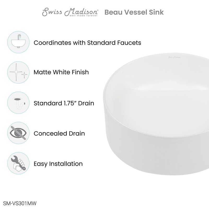Beau 16.5” Round Vessel Bathroom Sink