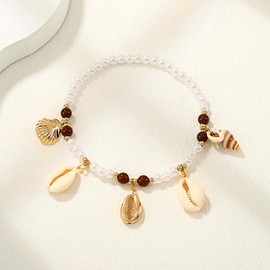 Vakkery Boho Anklet Beads for Women Gold Anklet with Shell Adjustable Beach Foot Chain Jewellery for Women and Girls, /