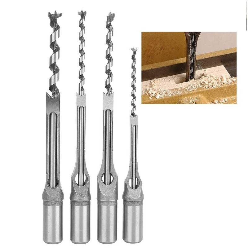 4pcs Square Hole Drill Bits 1/4 5/16 3/8 1/2 Wood
