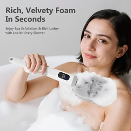 Goldium Electric Body Brush Back Scrubber for Shower - 3 in 1 Waterproof & Rechargeable with Long Handle, 3 Heads & 2 Speeds for Foam Generating, Cleansing, Exfoliating, Foot Callus Remover