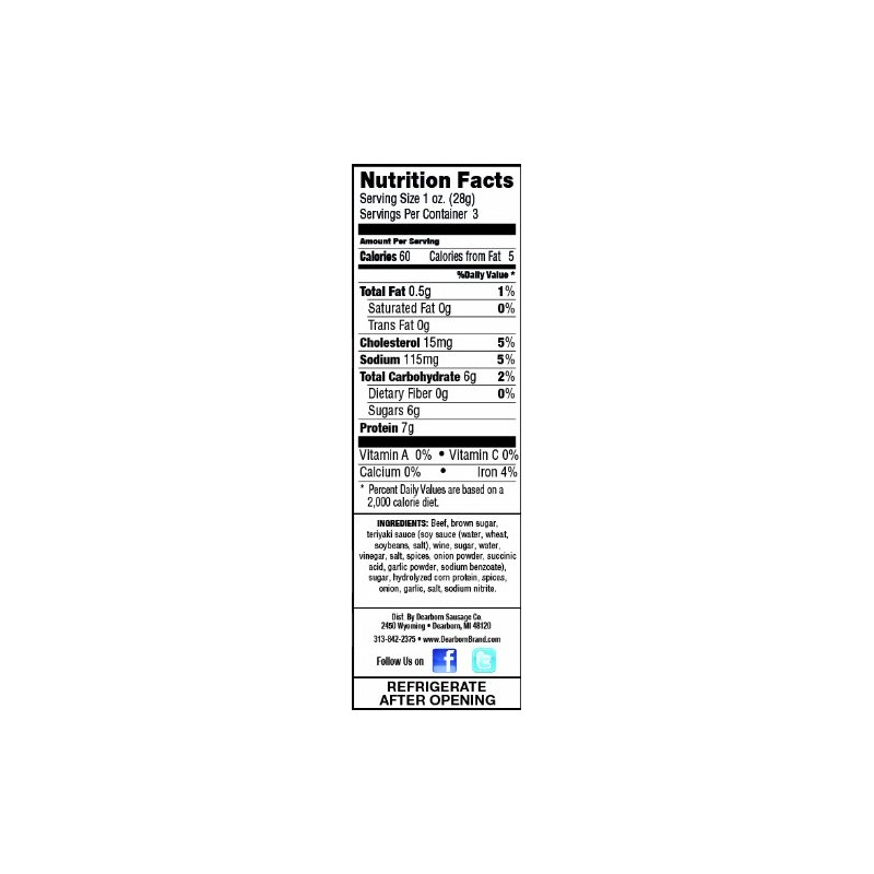 Dearborn Teriyaki Jerky - 3 Oz. (8 Pack)