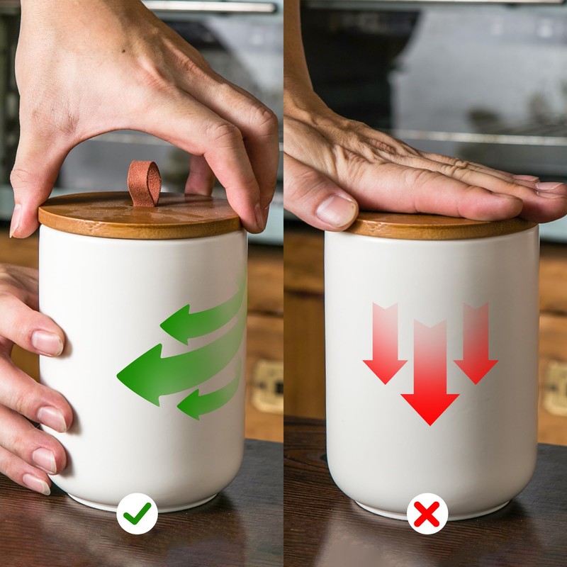 JOJUNO White Ceramic Canister Set with Wooden Lid, 3-Piece Airtight