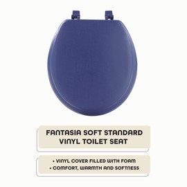 Soft Standard Vinyl Toilet Seat, Navy - 17 Inch Soft Vinyl Cover with Comfort Foam Cushioning - Fits All Standard Size Fixtures - Easy to Install Fantasia by Achim Home Decor