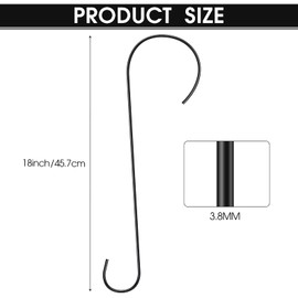 Hotop 6 Pieces Heavy Duty Big S Hooks Bird Feeder Garden Rustproof Stainless Steel Hook for Tree Branch, Kitchen, Bird House, Plants, Baskets, Lanterns and Bicycles(18 Inch,Black)