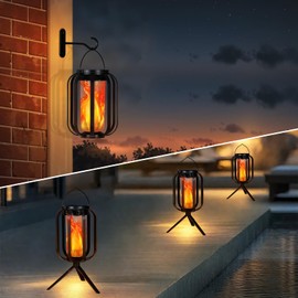 Solar Lantern Outdoor Lights,2 Pack Waterproof Solar Powered Lanterns with Flickering Flame,Hanging Lantern Decorative for Outside,Solar Powered Outdoor Lights for Yard Garden Patio Yard Decor