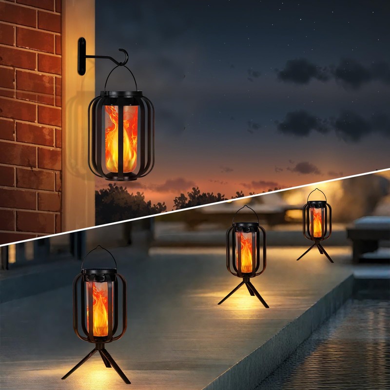 Solar Lantern Outdoor Lights,2 Pack Waterproof Solar Powered Lanterns with