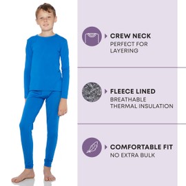 Rocky Thermal Underwear For Boys (Long Johns Thermal Set) Shirt & Pants, Base Layer w/Leggings/Bottoms Ski/Extreme Cold (Blue - X-Large)