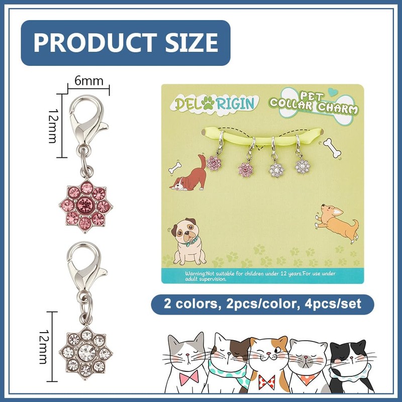 DELORIGIN 4pcs Flower Rhinestone Collar Pendants for Cat Dog 304