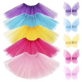 M-Aimee 5 Set Girls Layered Sequins Ballet Tutu Skirt 3 Layer Thickness Ballet Dance Tutu Dress with Butterfly Hair Clips