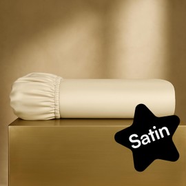 Fitted Sheet, 140 x 200 cm, Cream (Organic Cotton, Undyed with Visible Cotton Seeds), Mako Satin Bed Sheet, Plain, Hotel Quality