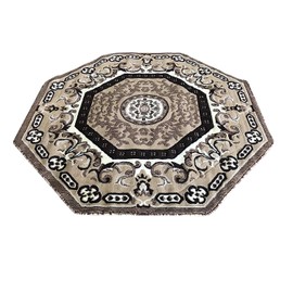 Traditional Oriental Persian Octagon Area Rug Beige Brown Ivory Oriental Design 101 (7 Feet 3 Inch X 7 Feet 3 Inch)