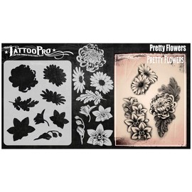 Tattoo Pro Stencils - Pretty Flowers, Mylar Airbrush Tattoo Template, Reusable Face Paint Stencil