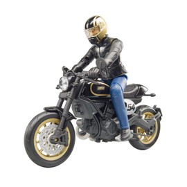 Bruder 63050 Scrambler Ducati Cafe Racer with Driver Scaled Model Vehicle Toy, Multi-Colour