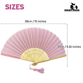 FANSOF.FANS Fabric Handheld Folding Hand Fan With a Tassel Grade A Bamboo Ribs for Women Girls Summer Party Event Favour Birthday Wedding Souvenir Gift (Soft Pink)