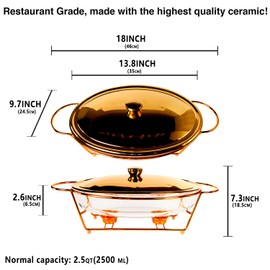 jinsongdafa Casserole Dish 13.8" x 9.7"Glass Baking Dish with Stainless steel Lid and Golden rack, 2.5 Qt Oval Baking Pan For Casserole & Lasagna, Microwave Dishwasher Freezer Oven Safe