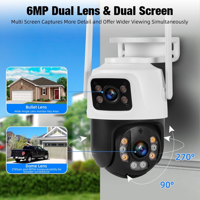 Fuers 6MP WiFi Surveillance Camera,Security Cameras Dual Lens Linkage,360°View,Human Detection,Auto