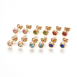 Unbranded Stainless Steel Ear Studs Rhinestone Flat Round Mixed Color Gold 14mm 6Pair Z389