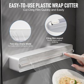 Refillable Magnetic Plastic Wrap Dispenser with Slide Cutter, Sturdy Food Cling Film Cutter, Press and Seal Wrap
