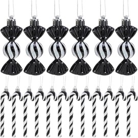 Pack of 18 Candy Canes Christmas Decoration Christmas Baubles Candy Canes Decoration Glitter Christmas Tree Decoration Black & White Cute Christmas Tree Decoration
