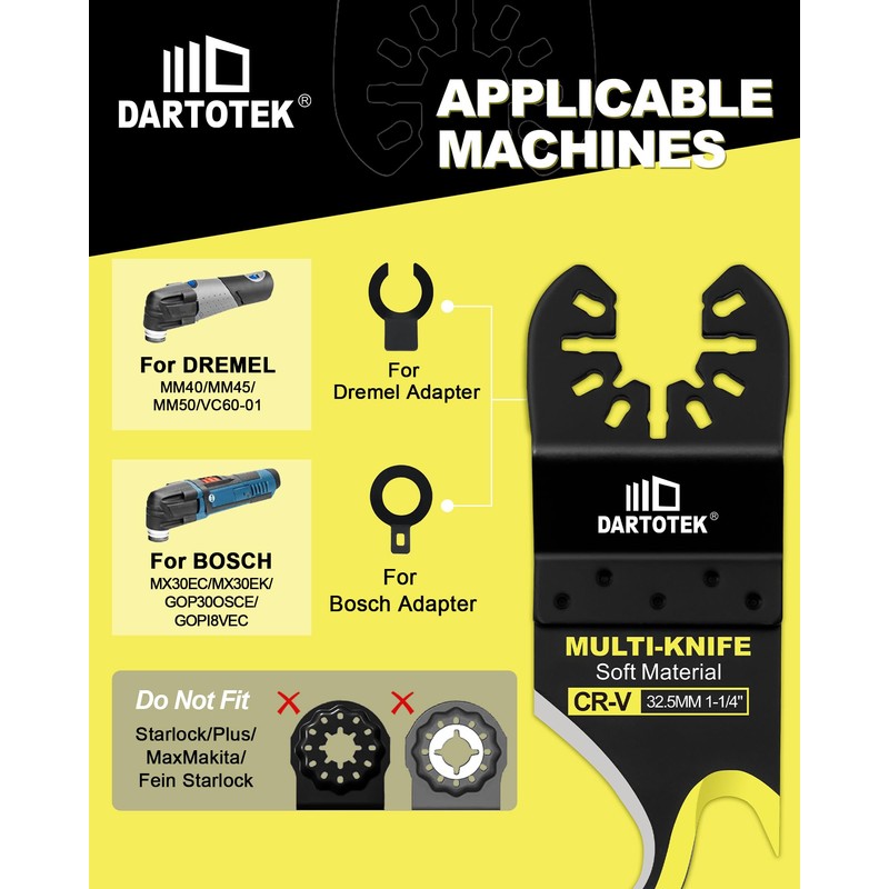 DARTOTEK 4pcs Oscillating Multi Tool Hook Knife Blade, Multitool Saw