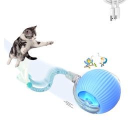 1PC Interactive Cat Toys for Indoor Cats,2025 New Generation Interactive Cat Ball Toy with Elastic Mesh Tail,Automatic Cat/Kitten Toys with Chirping & Motion Activate,Cat Toys for Bored Indoor,Blue