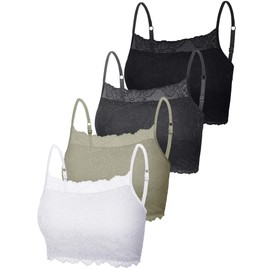 Geyoga Pack of 4 Women's Sports Lace Bras with Straps Without Underwire, Black, dark grey, army green, white