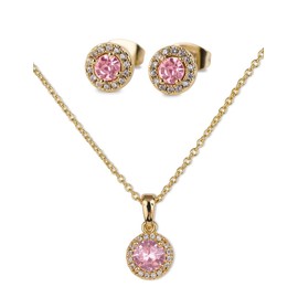 LuckyLy Set de Joyería para Mujer Oro 14k con Zirconia Cúbica, Juego de Collar y Aretes Mujer – Accesorios Ideales como Regalos para Mujer Cumpleaños y Regalos para Mamá Navidad, Modelo Judy Rosa