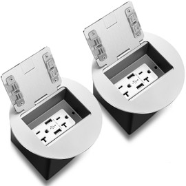 Kanayu 2 Pack Silver Recessed Floor Outlet, 3.98"x 3.66" x 3.15" 1-Gang, Round Receptacles Duplex with 4.8A USB Chargers 20A TR Device and Adjustable Steel Box, Electrical Outlet Kit, Etl Listed