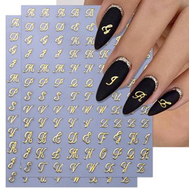 IDDFEVE 10 Sheets Letter Nail Art Stickers - 3D Handwritten Old English Alphabet Nail Decals for DIY Acrylic Manicure Nail Decorations