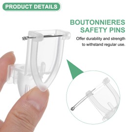 M METERXITY 25-Pack Boutonnieres Safety Pins, Plastic Triangle Corsage Pin Buttonhole Flowers Pins for Wedding/Bridegroom Brooch/Party, Safety Clips Holder [4.5cm, White]