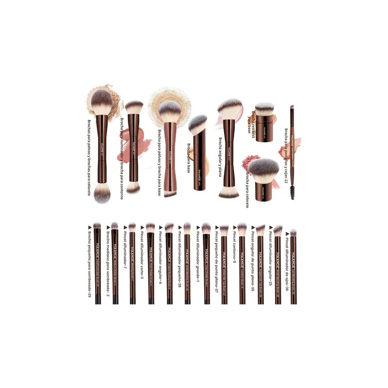 20 Brochas Maquillaje Profesional Con Estuche Alta Calidad Color Marrón