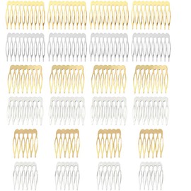24 Stück Seitenkämme aus Metall, Schleierkämme, Seitenkamm für Damenhaare mit Zähnen für Haarschmuck mit silbernem und goldenem Chignon-Clip