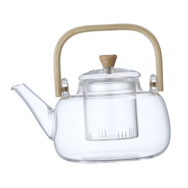 Household Teapot 1000ml Large Capacity Multifunctional Borosilicate Teapot with Bamboo