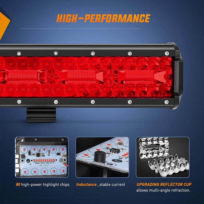 Nilight LED Light Bar 12 Inch 240W Red Pod Lights