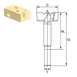 ENT Forstner Drill Premium Quality Forged Diameter (D) 15 mm, NL 60 mm, GL 90 mm, S 8 mm