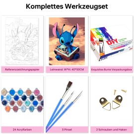 QDUODUO Painting by Numbers for Children from 6 Years, Junior and Adult Beginners, 40 x 50 cm Large Cartoon Painting Craft Set with Canvas Brushes Acrylic Pigment, DIY Painting Craft Kit for Boys