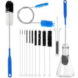 12Pcs Glass Tube Pipe Cleaners Brush Kit,Long Nylon Straw Brush for Glass Funnel and Bottle,17-inch Long Handle,8.2-in Different Diameters Brushes,35-in Flexible Double-Ended Hose Tool (Blue)