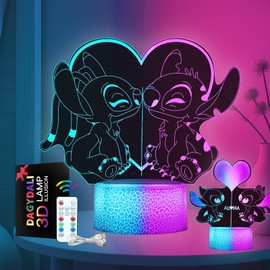 Dagydali Pack of 2 Stitch Night Light for Children, Stitch Lamp, Stitch Toy from 2 3 4 5 6 7 Years Boys Girls Gifts, 3D LED Bedside Lamp, 16 Colours Change with Remote Control