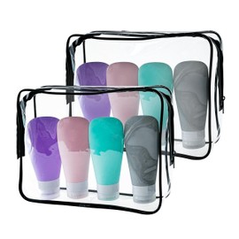 TotePrint 2pcs Small Clear Cosmetic Pouch Clear Makeup Bag with bone 9.8x2.3 x7 Size TSA Approved Toiletry Bag, Clear Travel Bags Clear Cosmetic Bag for Women and Men, Clear with black bone, Solid