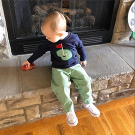 Chloefairy Toddler Baby Boy Masters Golf Outfit Long Sleeve Golf Hole Sweatshirt Plaid Pants Set 2Pcs Infant Fall Clothes (Navy Blue, 18-24 Months)