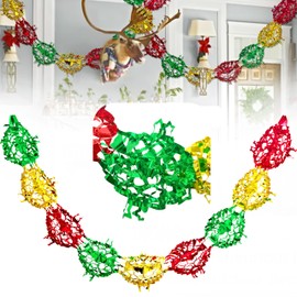 Christmas Foil Hanging Decorations, 2M Foil Star Garland for Walls & Ceilings, Festive Xmas Home Decor Party Supplies (Red, Green, Gold)