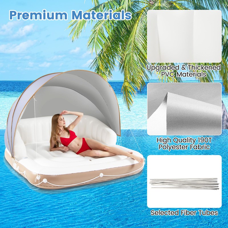 CHEFJOY Inflatable Pool Float with Canopy, 71” Tanning Lounger with