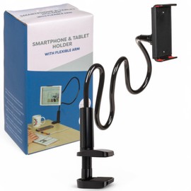 MIJOMA Tablet Halterung mit flexiblem Schwanenhals – 360° drehbare Handyhalterung für Tisch & Bett – Verstellbare Halterung (11,5-18,5 cm) für Geräte 4,7"-12,9" – Stabile ABS & Aluminium-Konstruktion