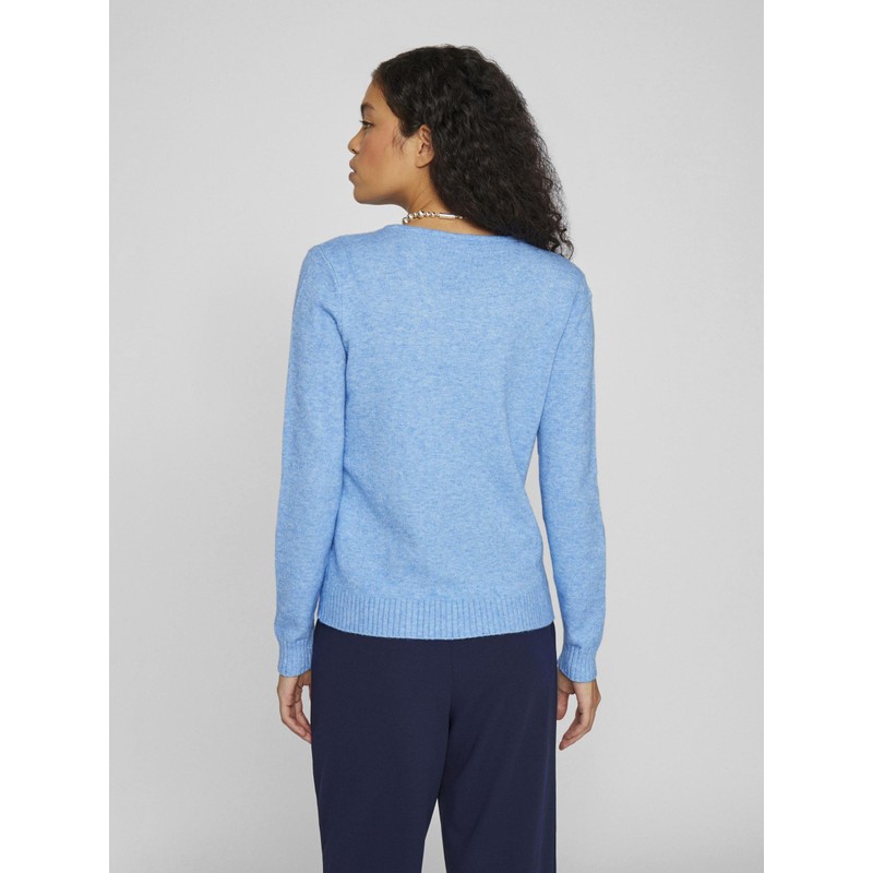 Vila Women's Viril V-Neck L/S Knit Top Noos, Blissful Blue